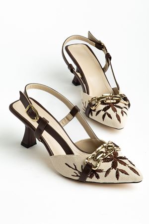 K-250 Black Linen Casual Women's Heels with Open Back Buckle