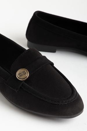 6325 Black Mesh Hard Hat Buckle Detailed Casual Women's Ballet Flats