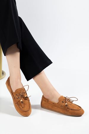 PS-100 Navy Blue Suede Tassel Casual Women's Ballet Flats