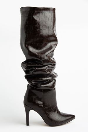 SYT-2003 Beige Suede Bellows Slim Heels Casual Women's Boots