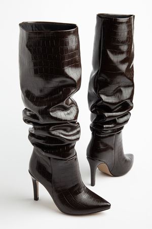 SYT-2003 Beige Suede Bellows Slim Heels Casual Women's Boots