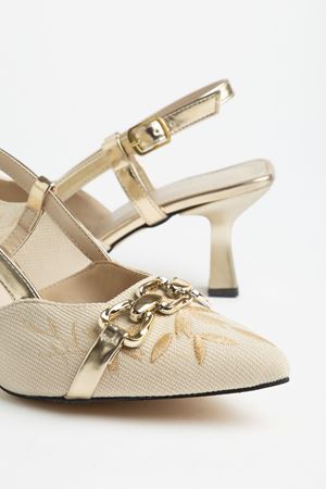 K-250 Black Linen Casual Women's Heels with Open Back Buckle