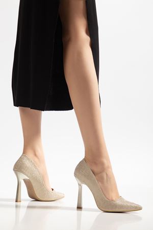 725 Gold Sequin Patterned Pointed-toe Heeled Women's Shoes