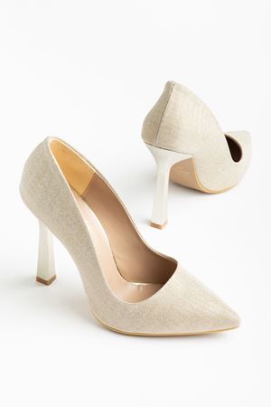 725 Gold Sequin Patterned Pointed-toe Heeled Women's Shoes