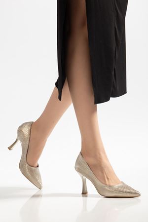 725 Gold Sequin Patterned Pointed-toe Heeled Women's Shoes