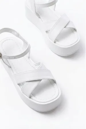 861-1005 White Casual Cross Padding Heel Women Sandals
