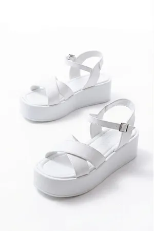 861-1005 White Casual Cross Padding Heel Women Sandals