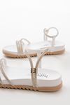 1001-1100 White Silver Stone Casual Women's Sandals