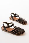 205-02 Black Orthopedic Genuine Leather Women's Sandals