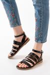 205-041 Black Orthopedic Genuine Leather Women's Sandals