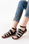 205-041 Black Orthopedic Genuine Leather Women's Sandals
