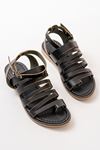 205-041 Black Orthopedic Genuine Leather Women's Sandals