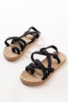402 Black Straw Women's Sandals