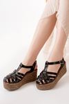 684-02 Black Orthopedic Genuine Leather Padding Women's Sandals