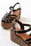 684-02 Black Orthopedic Genuine Leather Padding Women's Sandals
