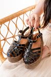 684-02 Black Orthopedic Genuine Leather Padding Women's Sandals
