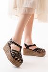 684-02 Black Orthopedic Genuine Leather Padding Women's Sandals