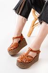 684-02 Tan Orthopedic Genuine Leather Padding Women's Sandals