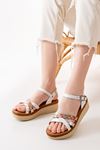 730-015 White Garni Orthopedic Genuine Leather Padding Women's Sandals