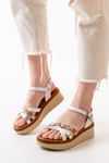 730-015 White Garni Orthopedic Genuine Leather Padding Women's Sandals