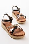 730-015 Black Garni Orthopedic Genuine Leather Padding Women Sandals