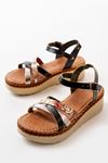 730-015 Black Garni Orthopedic Genuine Leather Padding Women Sandals