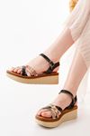 730-015 Black Garni Orthopedic Genuine Leather Padding Women Sandals