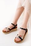 730-015 Black Garni Orthopedic Genuine Leather Padding Women Sandals