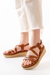 730-153 Tan Orthopedic Genuine Leather Padding Women's Sandals
