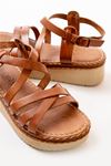 730-153 Tan Orthopedic Genuine Leather Padding Women's Sandals