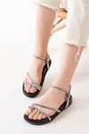 1001-1101 Black Silver Stone Casual Women's Sandals