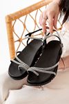 1001-1101 Black Silver Stone Casual Women's Sandals