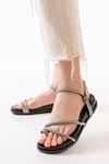 1001-1101 Black Silver Stone Casual Women's Sandals