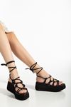 1023 Black Padded Heel Women Sandals