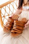 169-082 Tan Orthopedic Genuine Leather Women's Slippers