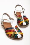 205-02 White Multi Orthopedic Genuine Leather Women's Sandals
