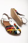 205-02 White Multi Orthopedic Genuine Leather Women's Sandals