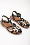 205-02 Black Garni Orthopedic Genuine Leather Women's Sandals