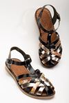 205-02 Black Garni Orthopedic Genuine Leather Women's Sandals