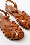 205-02 Tan Orthopedic Genuine Leather Women's Sandals