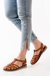 205-02 Tan Orthopedic Genuine Leather Women's Sandals