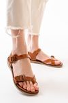 205-091 Tan Orthopedic Genuine Leather Women's Sandals
