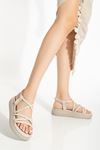 24413-841 Beige Padded Heel Women's Sandals