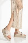 24422-1164 Beige Padded Heel Women Sandals