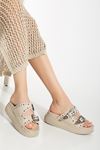 24422-1180 Beige Padded Heel Women Sandals