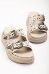 24422-1180 Beige Padded Heel Women Sandals