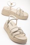 24422-1221 Beige Padded Heel Women Sandals