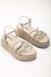 24422-1221 Beige Padded Heel Women Sandals