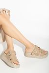 24422-HERMES Beige Padded Heel Women's Sandals