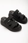 24422-HERMES Black Padded Heel Women's Sandals